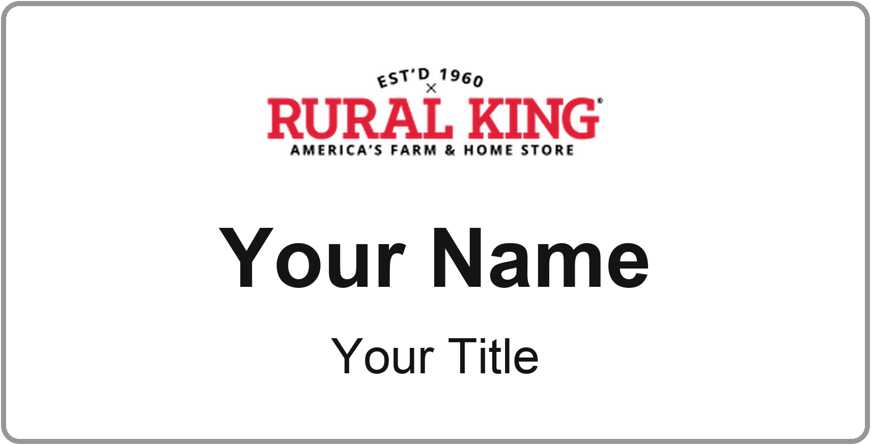 Rural King Name Badge, Silver Metallic, No Border 3" × 1.5"
