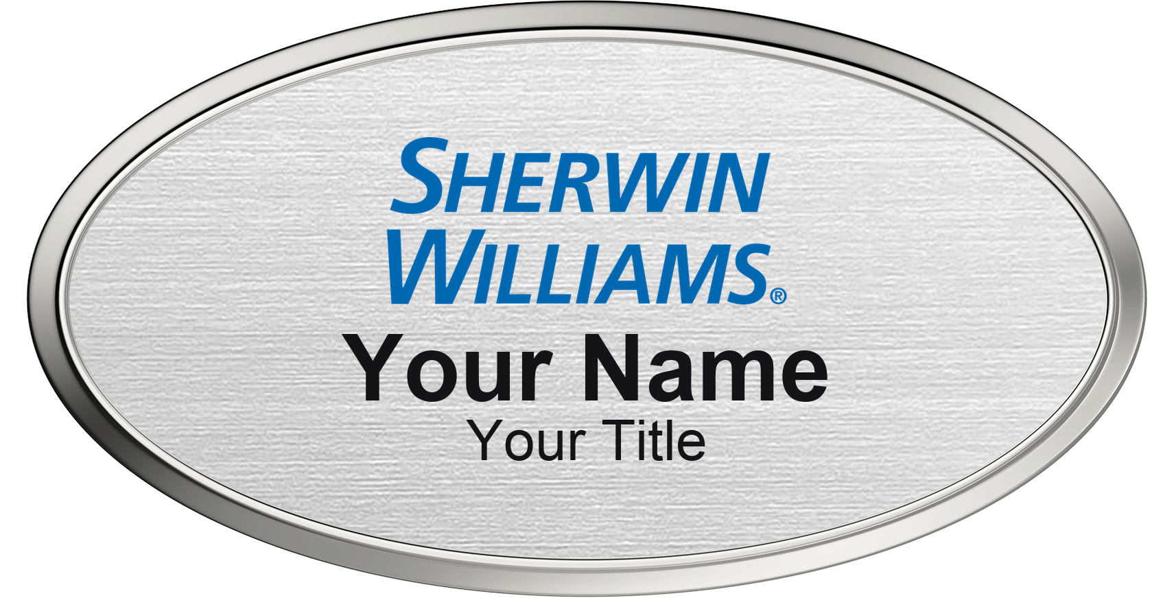 Sherwin-Williams Name Badge, Silver Metallic, Silver Border Oval 3" × 1.5"