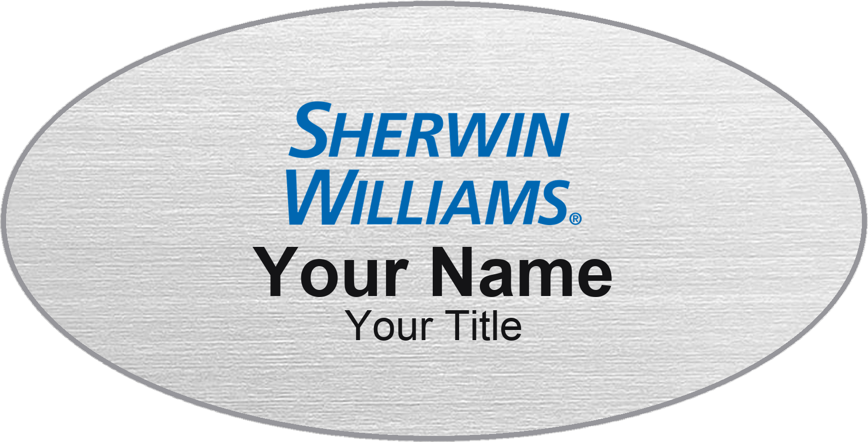 Sherwin-Williams Name Badge, Silver Metallic, No Border Oval 3" × 1.5"
