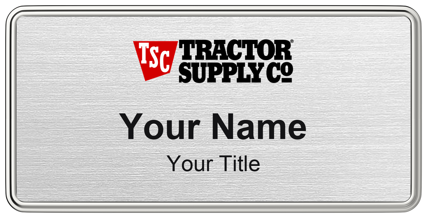 Tractor Supply Co Name Badge, Silver Metallic, Silver Border 3" × 1.5"