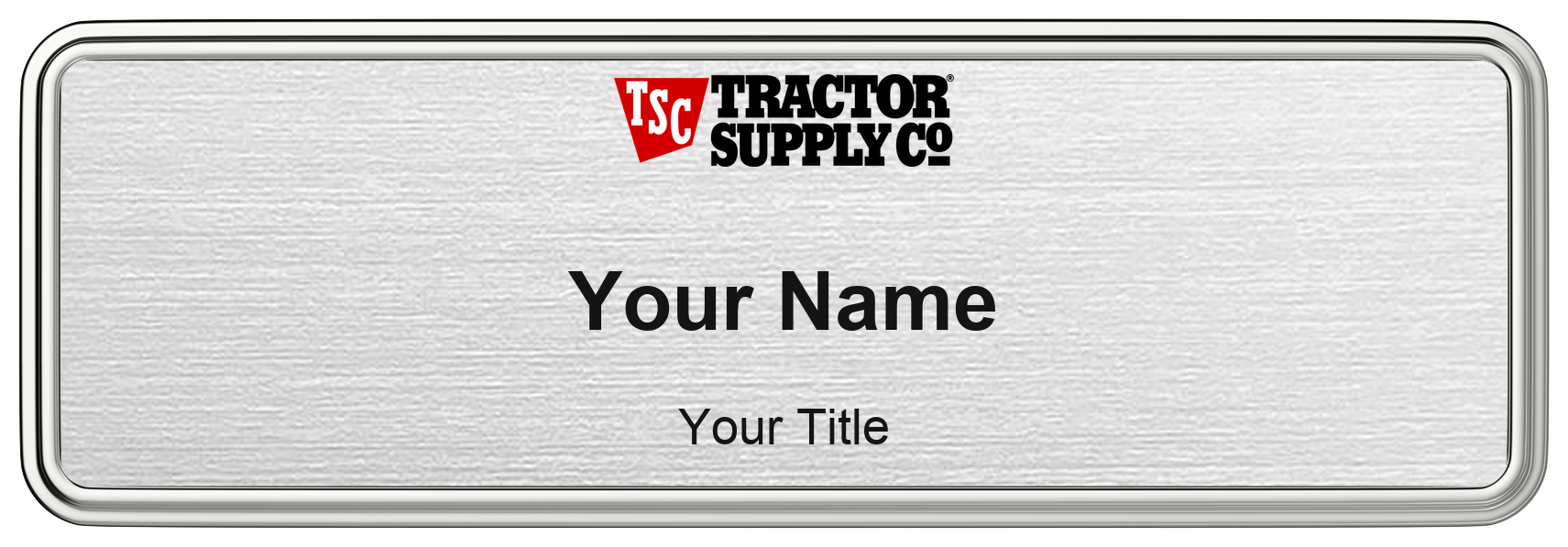 Tractor Supply Co Name Badge, Silver Metallic, Silver Border 3" × 1"
