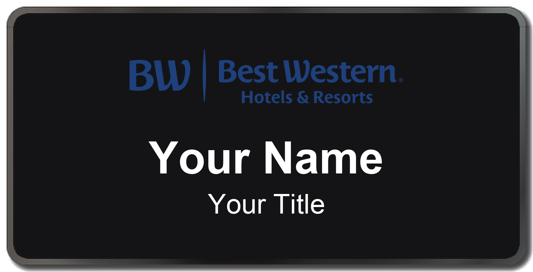 Best Western hotel staff name badge, 3" × 1.5" · Black, Black Border · Magnetic, magnetic, made in USA