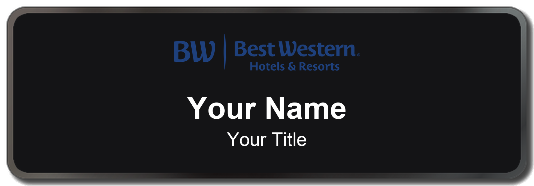 Best Western hotel staff name badge, 3" × 1" · Black, Black Border · Magnetic, magnetic, made in USA