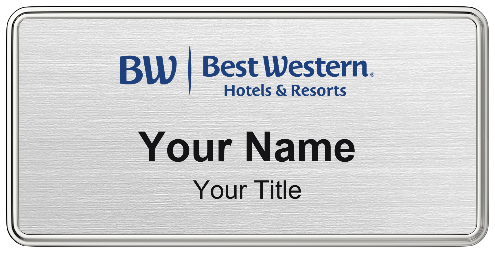 Best Western hotel staff name badge, 3" × 1.5" · Silver Metallic, Silver Border · Magnetic, magnetic, made in USA