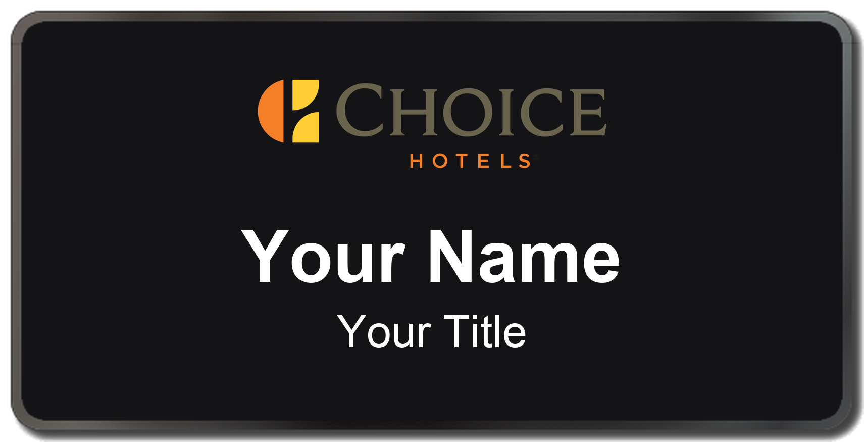 Choice Hotels hotel staff name badge, 3" × 1.5" · Black, Black Border · Magnetic, magnetic, made in USA