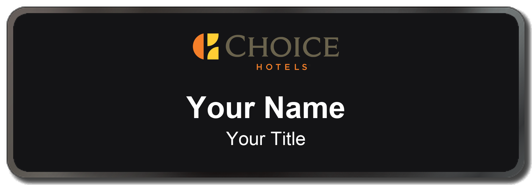 Choice Hotels hotel staff name badge, 3" × 1" · Black, Black Border · Magnetic, magnetic, made in USA