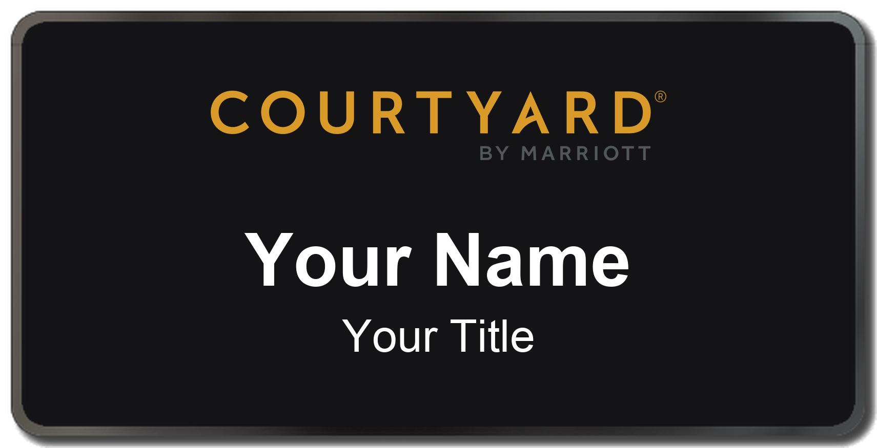 Courtyard by Marriott hotel staff name badge, 3" × 1.5" · Black, Black Border · Magnetic, magnetic, made in USA