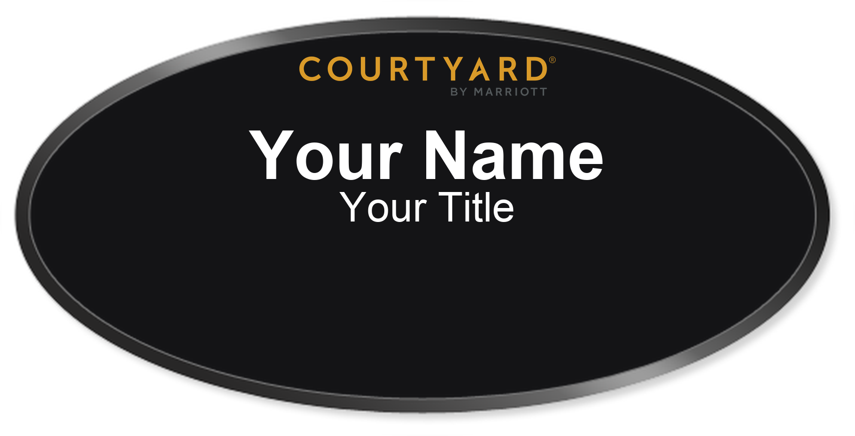 Courtyard by Marriott hotel staff name badge, Oval 3" × 1.5" · Black, Black Border · Magnetic, magnetic, made in USA