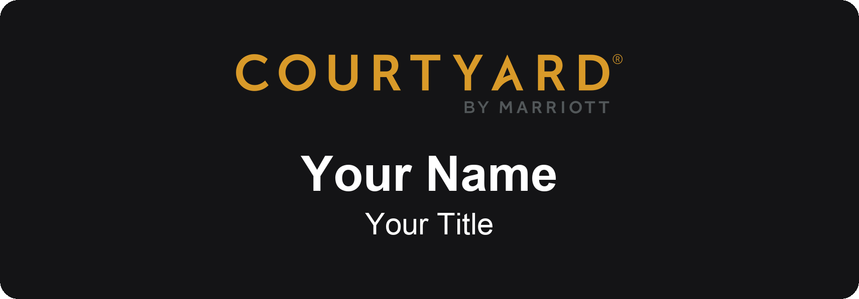 Courtyard by Marriott hotel staff name badge, 3" × 1" · Black, No Border · Magnetic, magnetic, made in USA