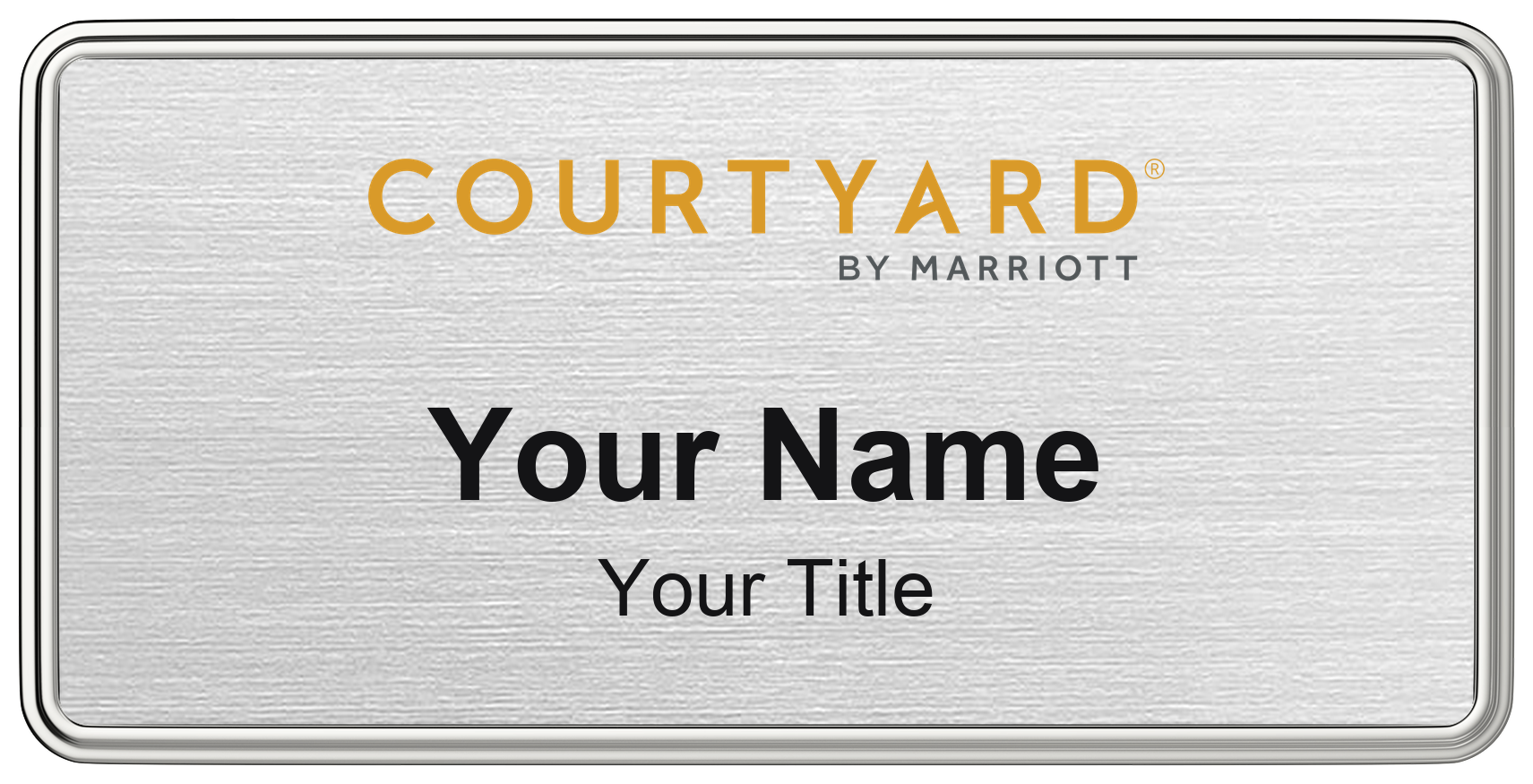 Courtyard by Marriott hotel staff name badge, 3" × 1.5" · Silver Metallic, Silver Border · Magnetic, magnetic, made in USA