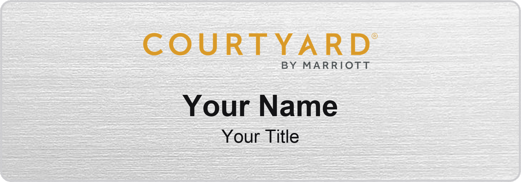 Courtyard by Marriott hotel staff name badge, 3" × 1" · Silver Metallic, No Border · Magnetic, magnetic, made in USA