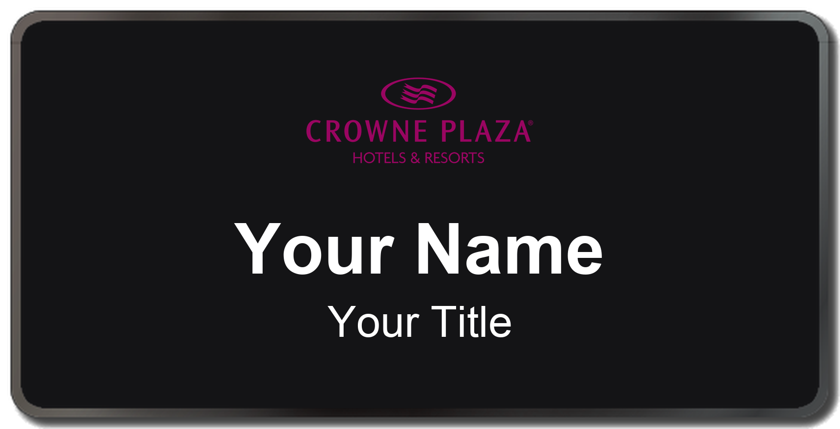 Crowne Plaza hotel staff name badge, 3" × 1.5" · Black, Black Border · Magnetic, magnetic, made in USA