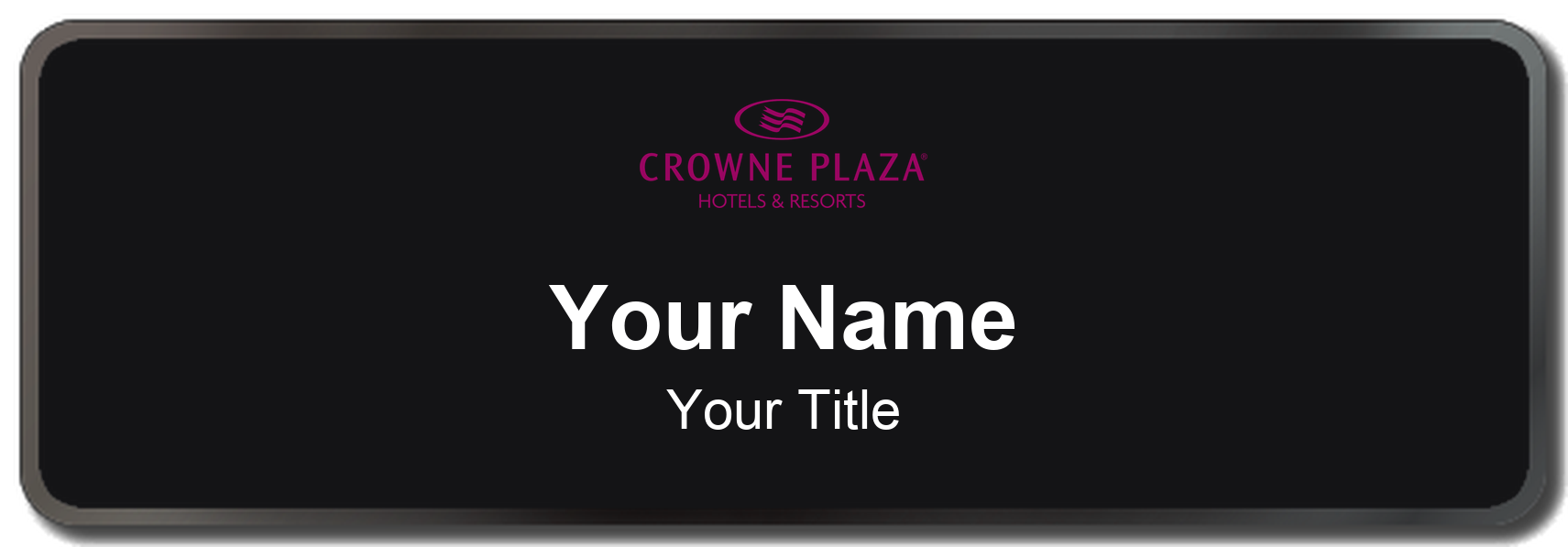 Crowne Plaza hotel staff name badge, 3" × 1" · Black, Black Border · Magnetic, magnetic, made in USA