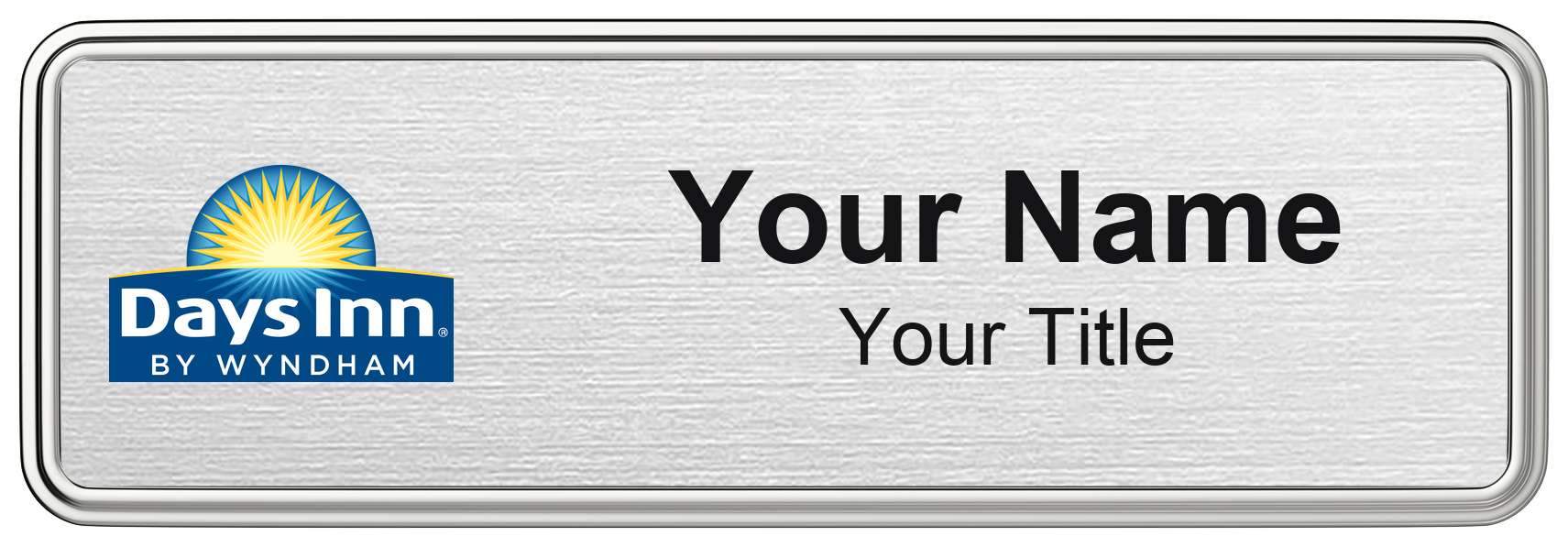 Days Inn hotel staff name badge, 3" × 1" · Silver Metallic, Silver Border · Magnetic, magnetic, made in USA