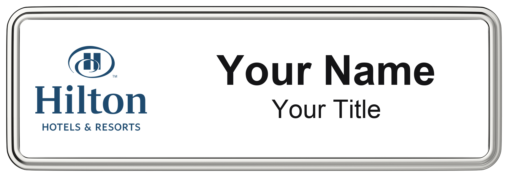 Hilton hotel name badge White, Silver Border