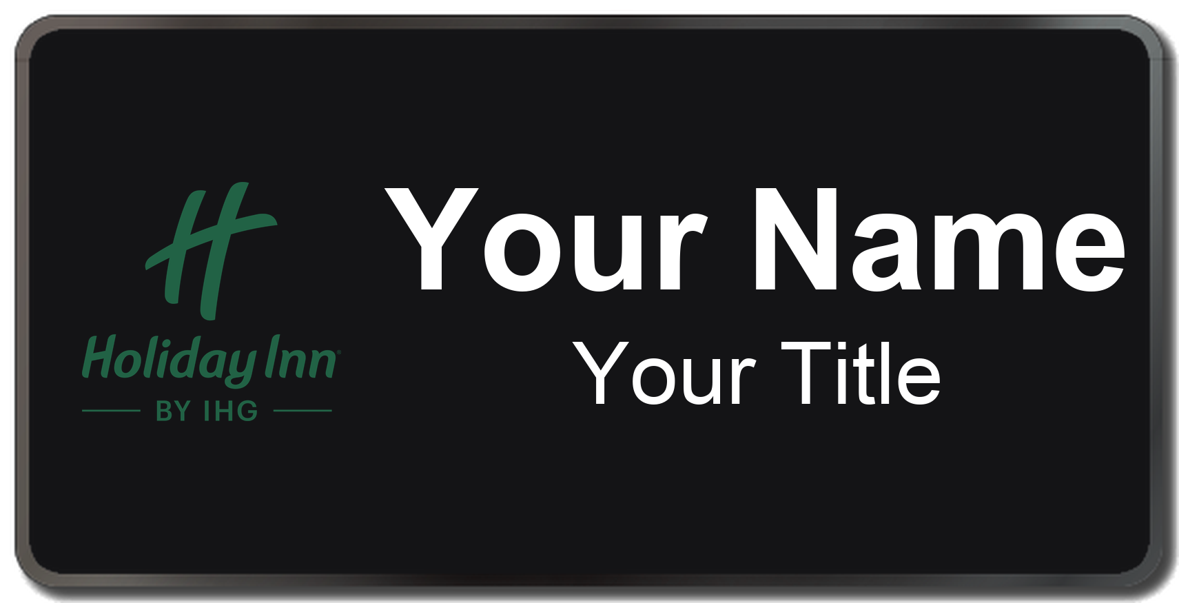 Holiday Inn hotel staff name badge, 3" × 1.5" · Black, Black Border · Magnetic, magnetic, made in USA
