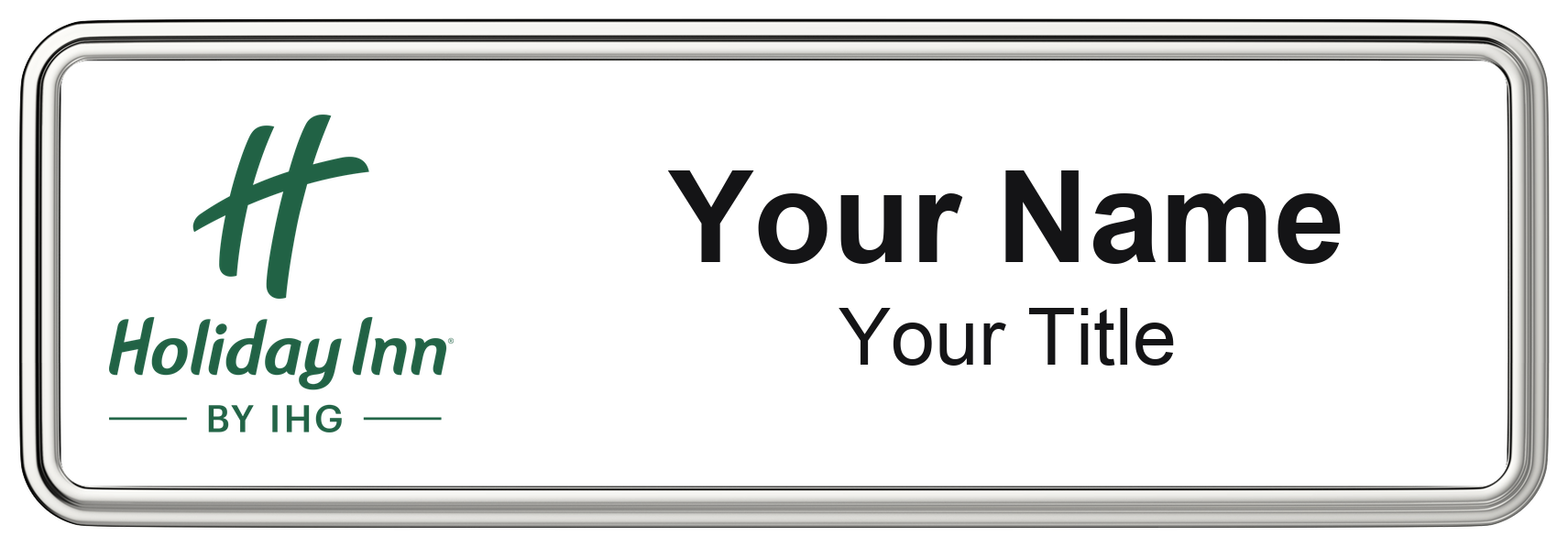 Holiday Inn hotel name badge White, Silver Border