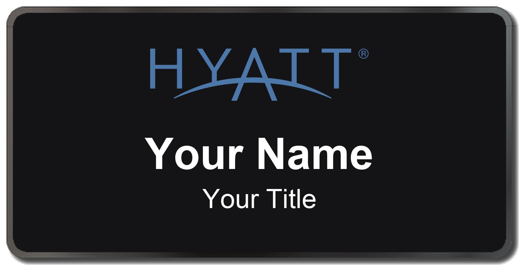 Hyatt hotel staff name badge, 3" × 1.5" · Black, Black Border · Magnetic, magnetic, made in USA