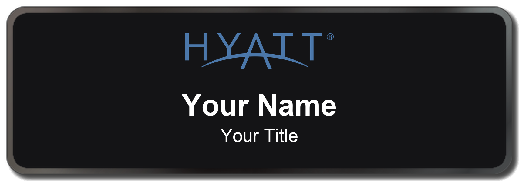 Hyatt hotel staff name badge, 3" × 1" · Black, Black Border · Magnetic, magnetic, made in USA