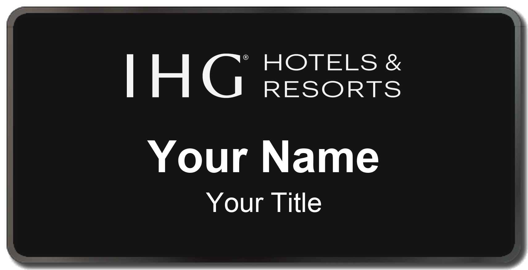 IHG Hotels hotel staff name badge, 3" × 1.5" · Black, Black Border · Magnetic, magnetic, made in USA