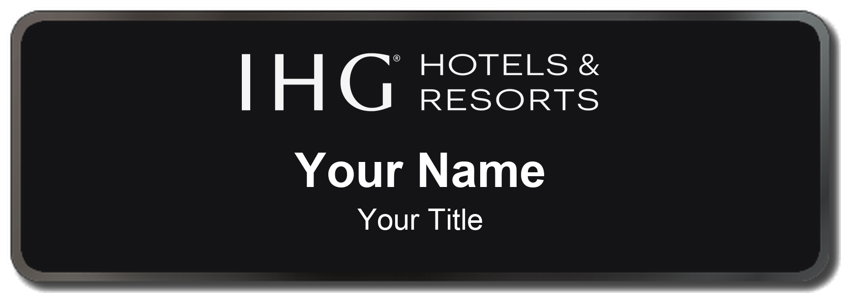 IHG Hotels hotel staff name badge, 3" × 1" · Black, Black Border · Magnetic, magnetic, made in USA