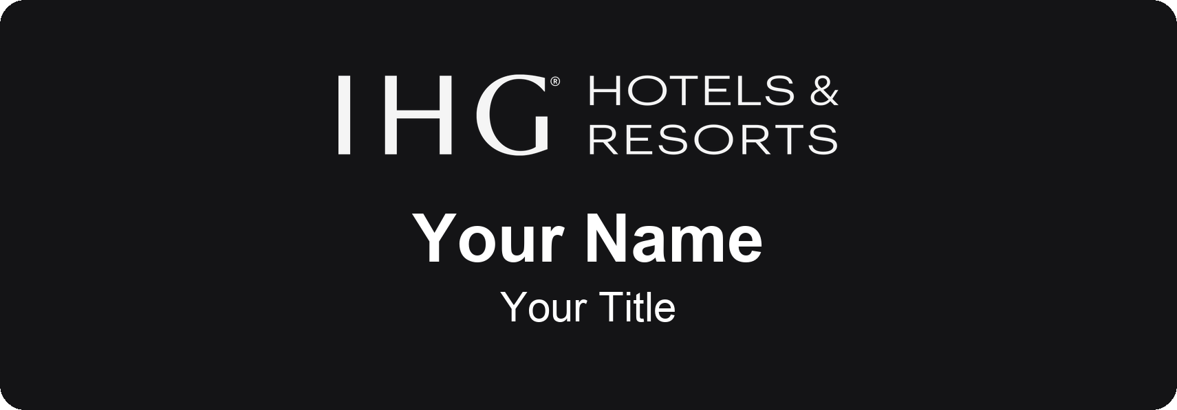 IHG Hotels hotel staff name badge, 3" × 1" · Black, No Border · Magnetic, magnetic, made in USA