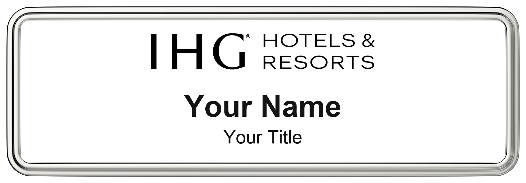 IHG Hotels hotel name badge White, Silver Border