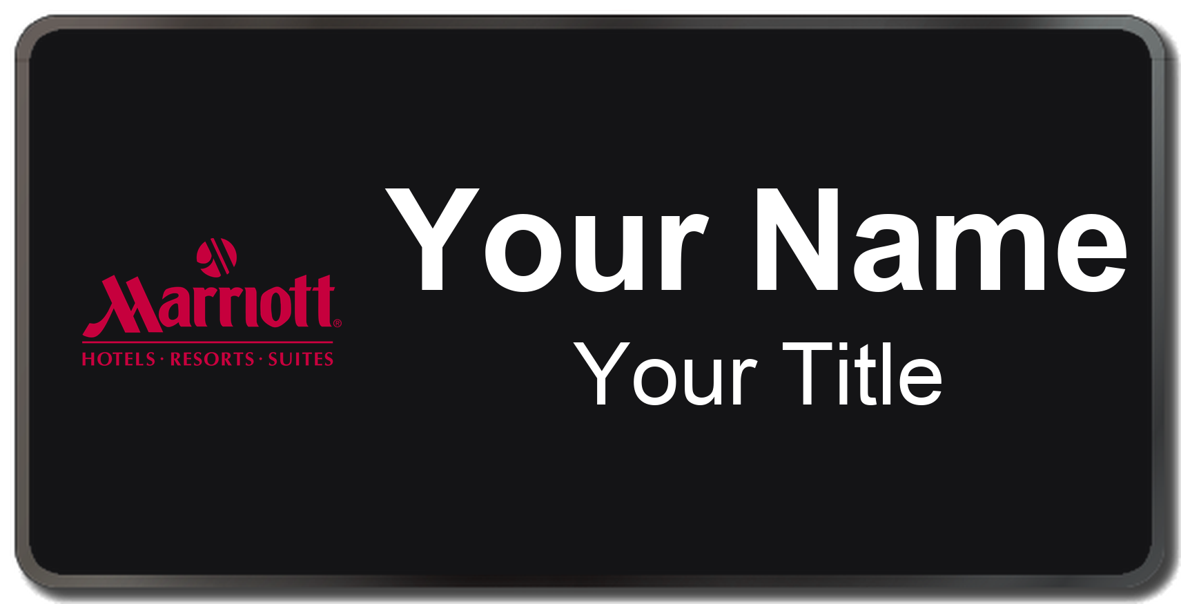 Marriott hotel staff name badge, 3" × 1.5" · Black, Black Border · Magnetic, magnetic, made in USA