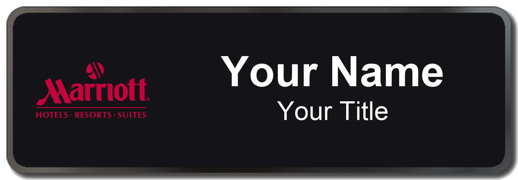 Marriott hotel staff name badge, 3" × 1" · Black, Black Border · Magnetic, magnetic, made in USA