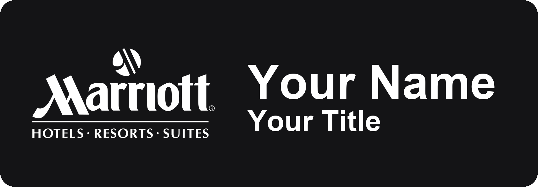 Marriott hotel staff name badge, 3" × 1" · Black, No Border · Magnetic, magnetic, made in USA