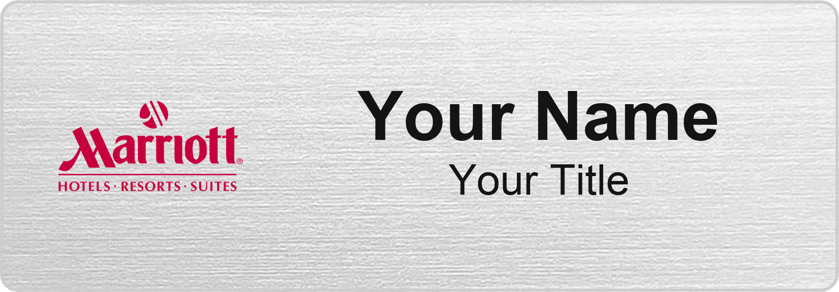 Marriott hotel staff name badge, 3" × 1" · Silver Metallic, No Border · Magnetic, magnetic, made in USA