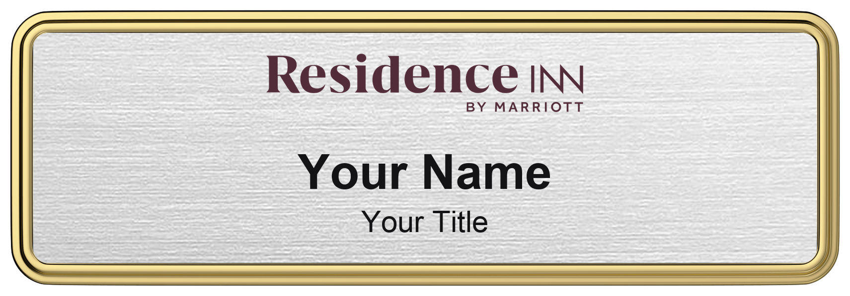 Residence Inn hotel staff name badge, 3" × 1" · Silver Metallic, Gold Border · Magnetic, magnetic, made in USA