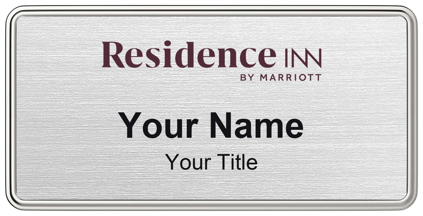 Residence Inn hotel staff name badge, 3" × 1.5" · Silver Metallic, Silver Border · Magnetic, magnetic, made in USA