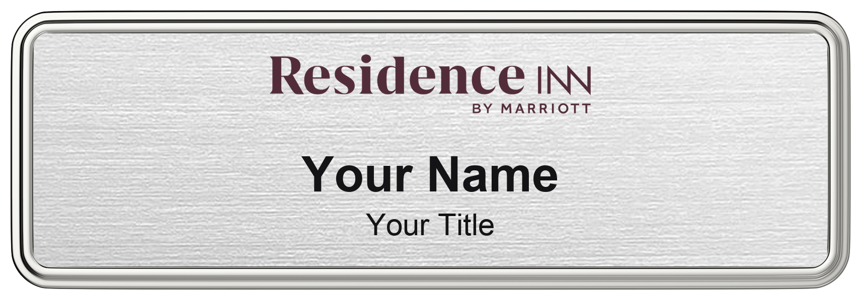 Residence Inn hotel staff name badge, 3" × 1" · Silver Metallic, Silver Border · Magnetic, magnetic, made in USA