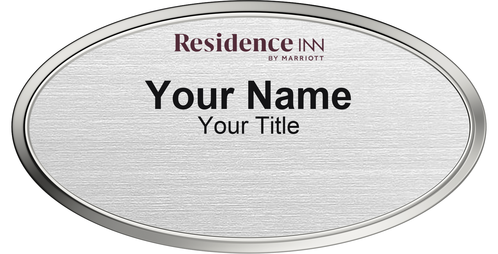 Residence Inn hotel staff name badge, Oval 3" × 1.5" · Silver Metallic, Silver Border · Magnetic, magnetic, made in USA