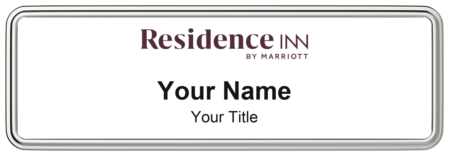 Residence Inn hotel staff name badge, 3" × 1" · White, Silver Border · Magnetic, magnetic, made in USA