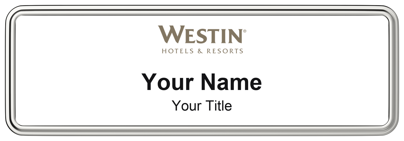 Westin hotel name badge White, Silver Border
