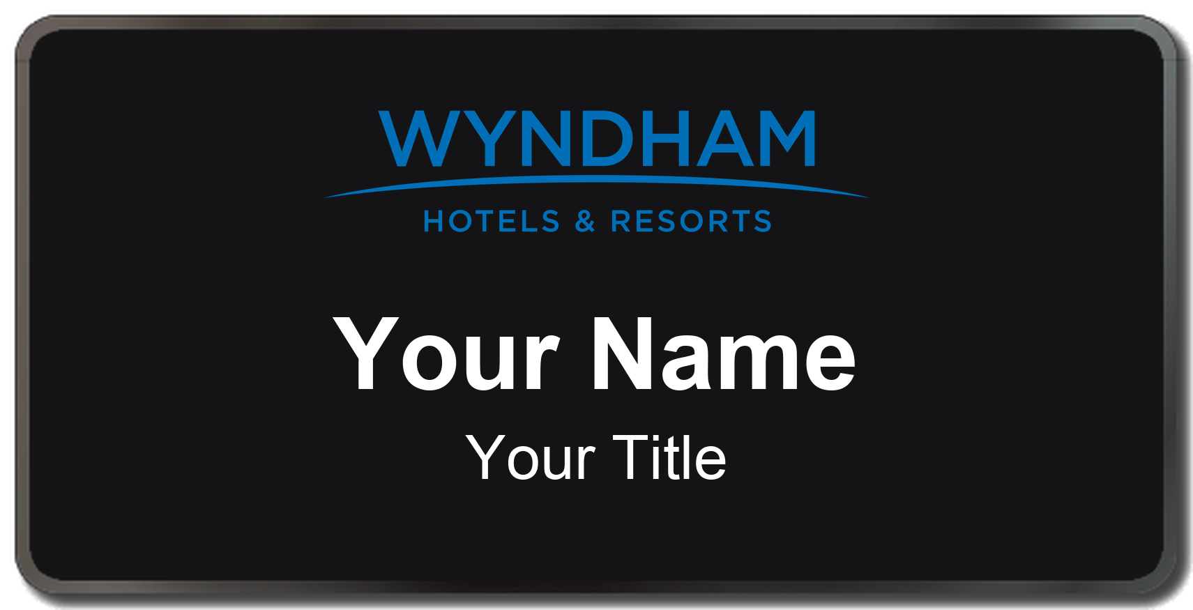 Wyndham hotel staff name badge, 3" × 1.5" · Black, Black Border · Magnetic, magnetic, made in USA