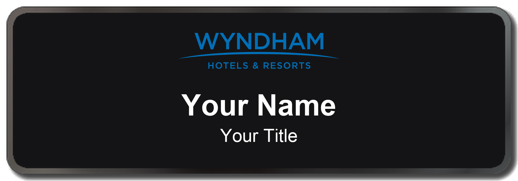 Wyndham hotel staff name badge, 3" × 1" · Black, Black Border · Magnetic, magnetic, made in USA