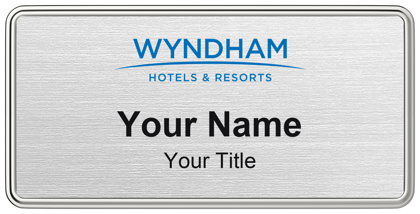 Wyndham hotel staff name badge, 3" × 1.5" · Silver Metallic, Silver Border · Magnetic, magnetic, made in USA