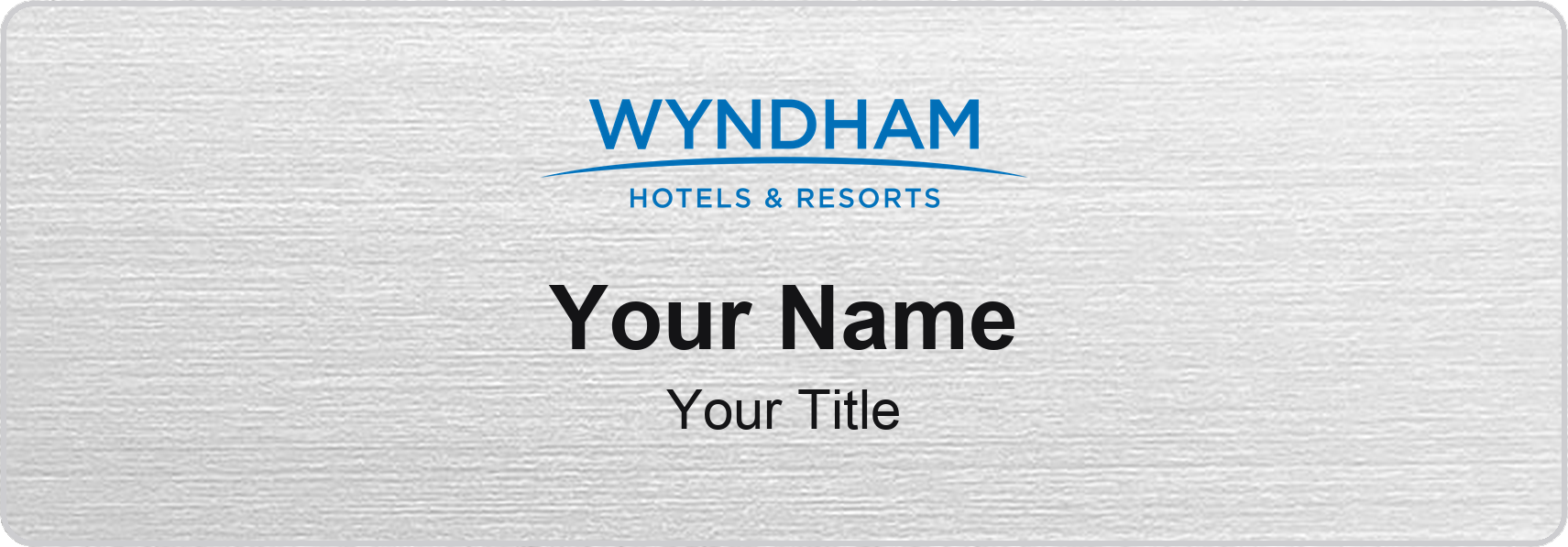 Wyndham hotel staff name badge, 3" × 1" · Silver Metallic, No Border · Magnetic, magnetic, made in USA