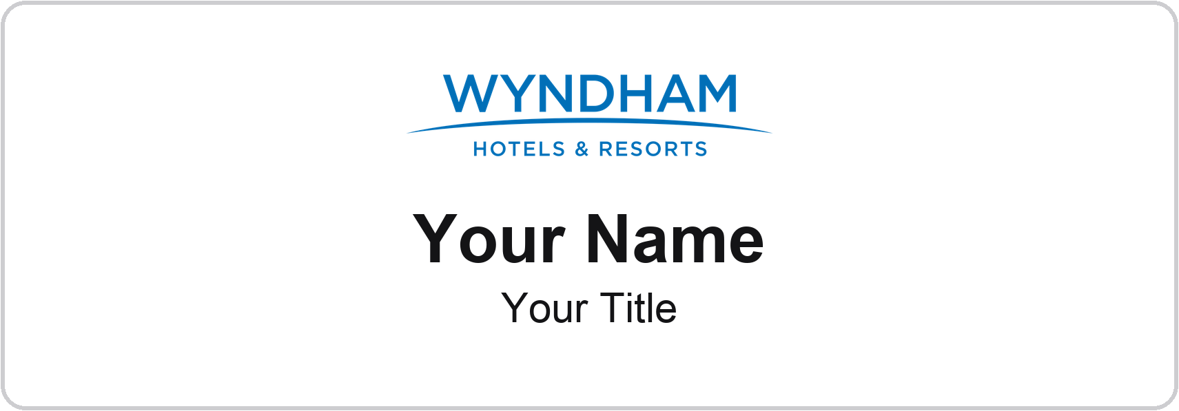 Wyndham hotel staff name badge, 3" × 1" · White, No Border · Magnetic, magnetic, made in USA