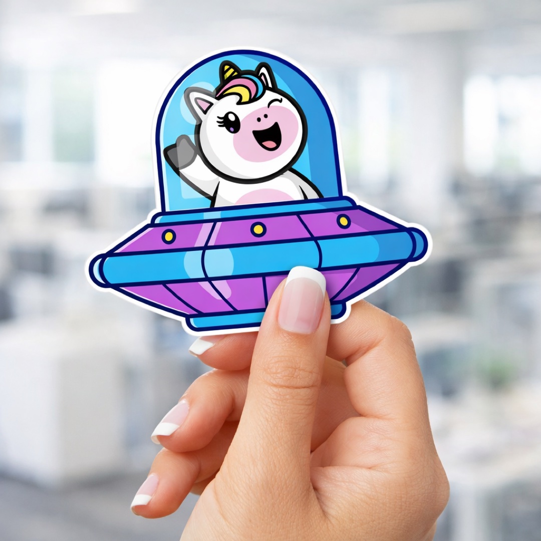 Custom die-cut sticker with unicorn-shaped vinyl design cut to logo outline