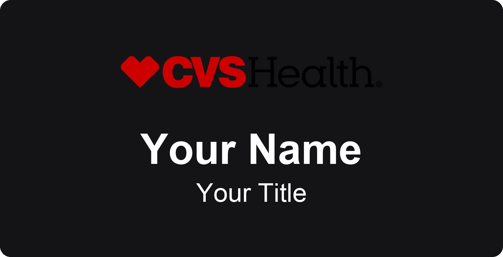 CVS Pharmacy Name Badge, Black, No Border 3" × 1.5"
