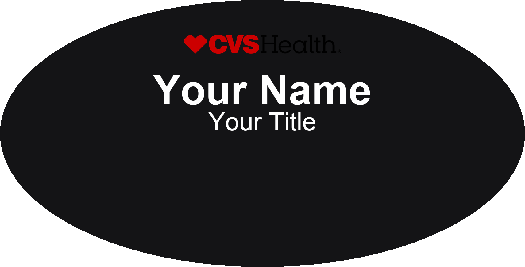 CVS Pharmacy Name Badge, Black, No Border Oval 3" × 1.5"