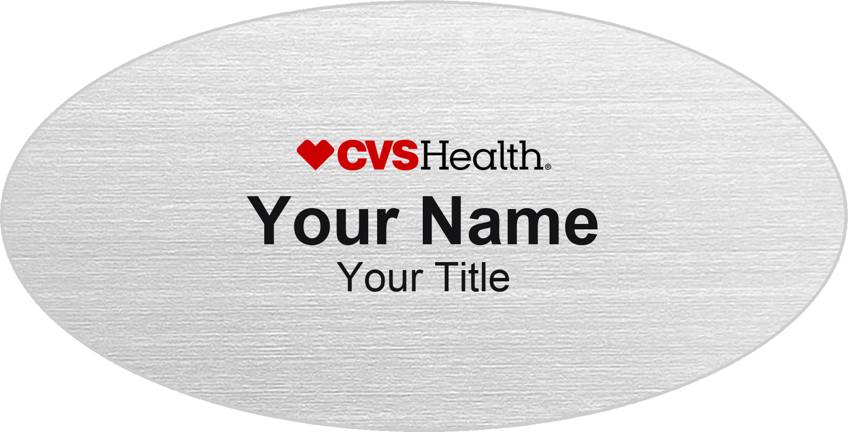 CVS Pharmacy Name Badge, Silver Metallic, Silver Border Oval 3" × 1.5"