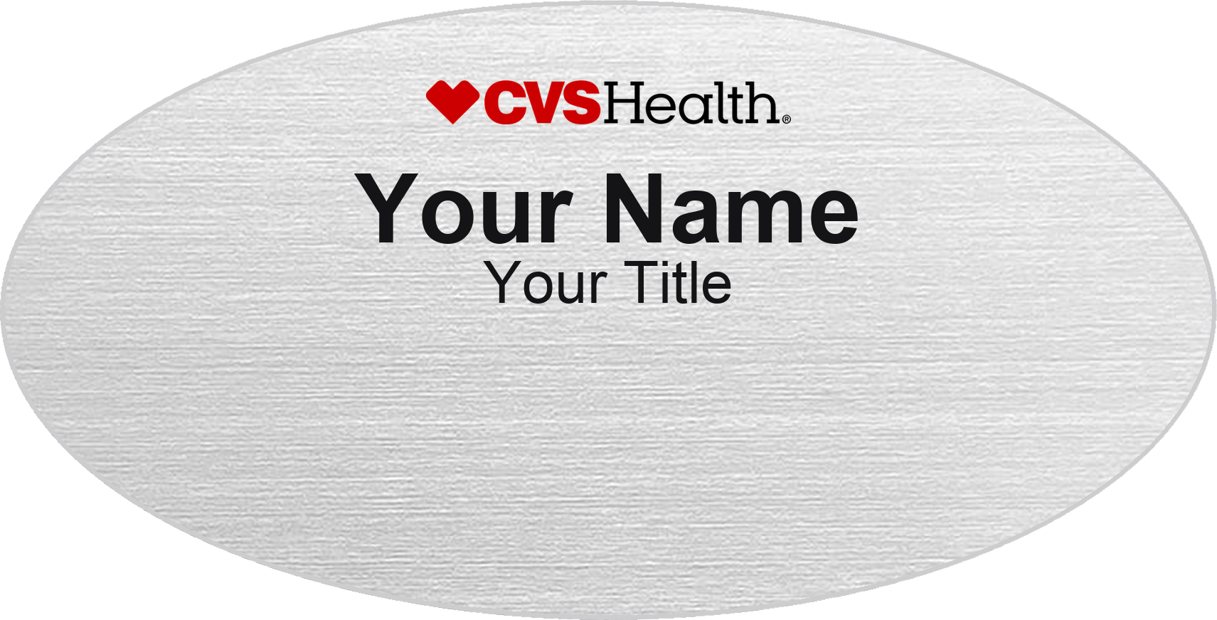 CVS Pharmacy Name Badge, Silver Metallic, No Border Oval 3" × 1.5"