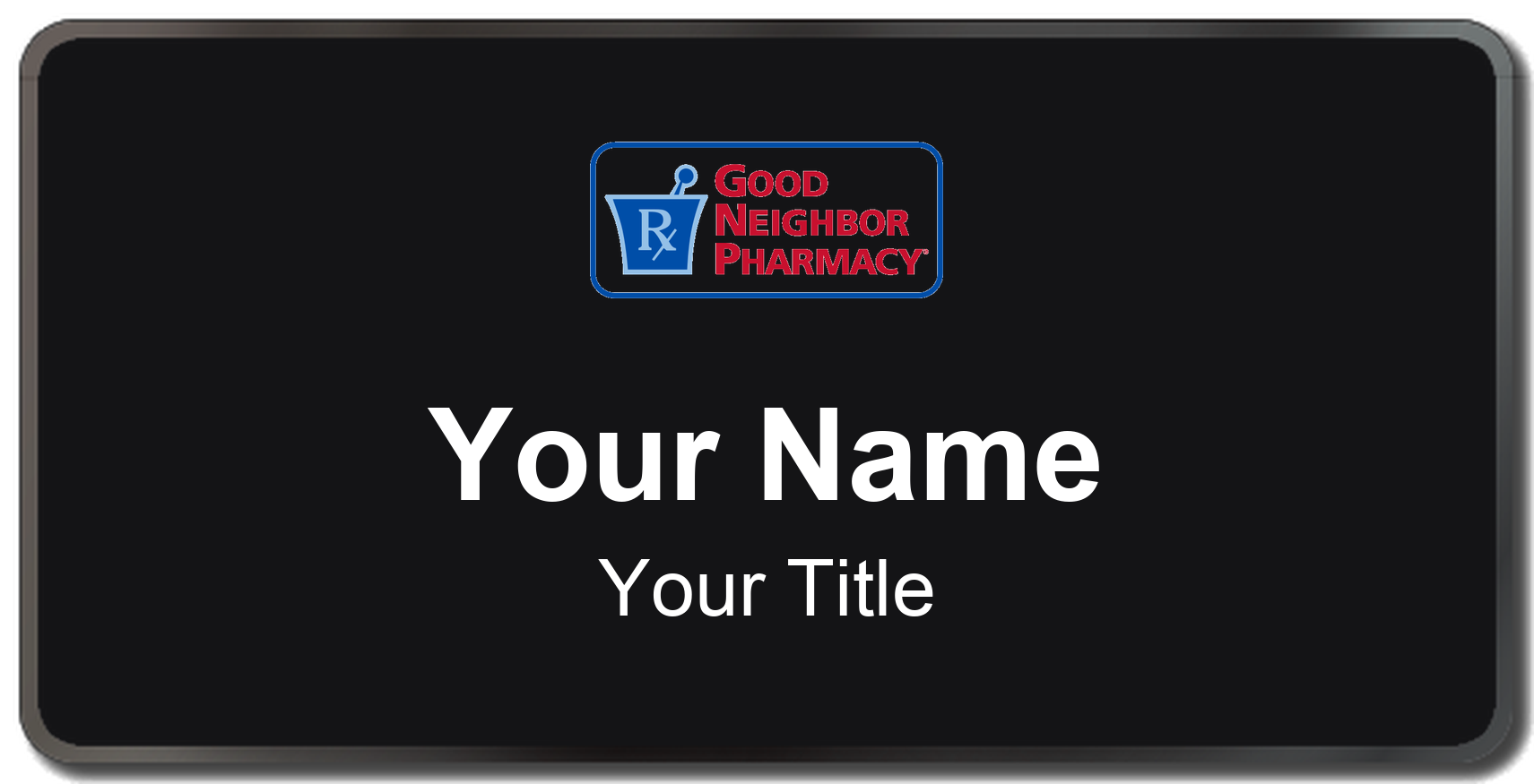 Good Neighbor Pharmacy Name Badge, Black, Black Border 3" × 1.5"