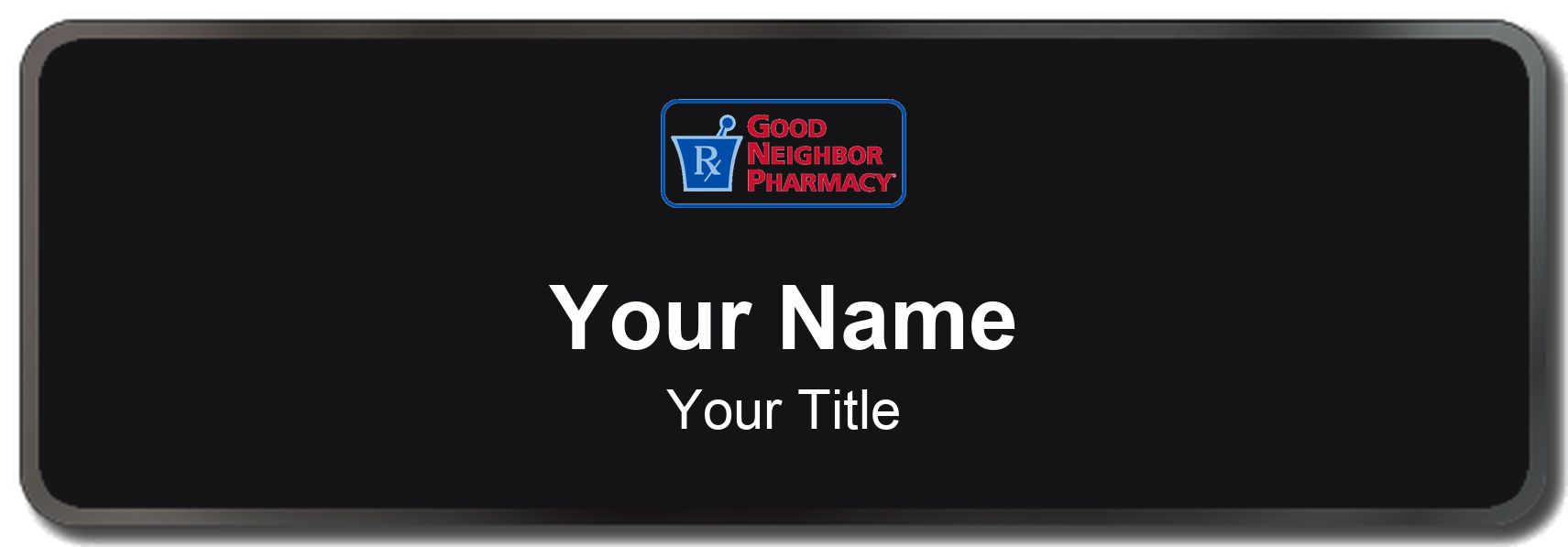 Good Neighbor Pharmacy Name Badge, Black, Black Border 3" × 1"