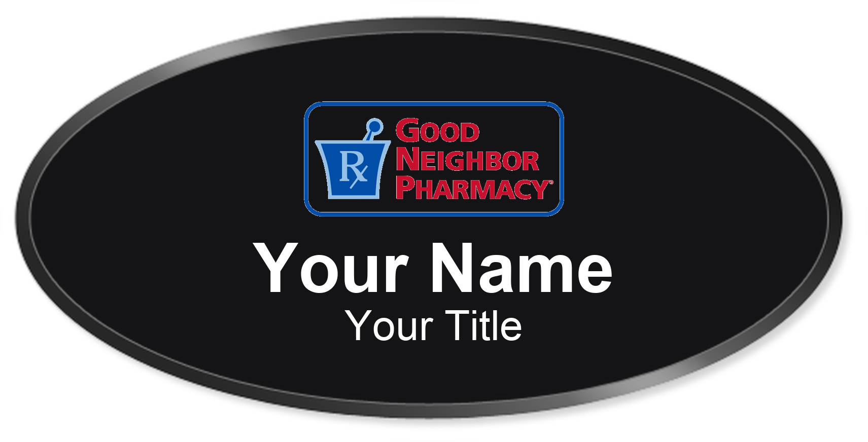 Good Neighbor Pharmacy Name Badge, Black, Black Border Oval 3" × 1.5"